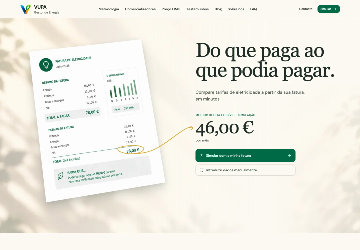 Captura da página inicial da Vupa, um projeto desenvolvido pela Techforma